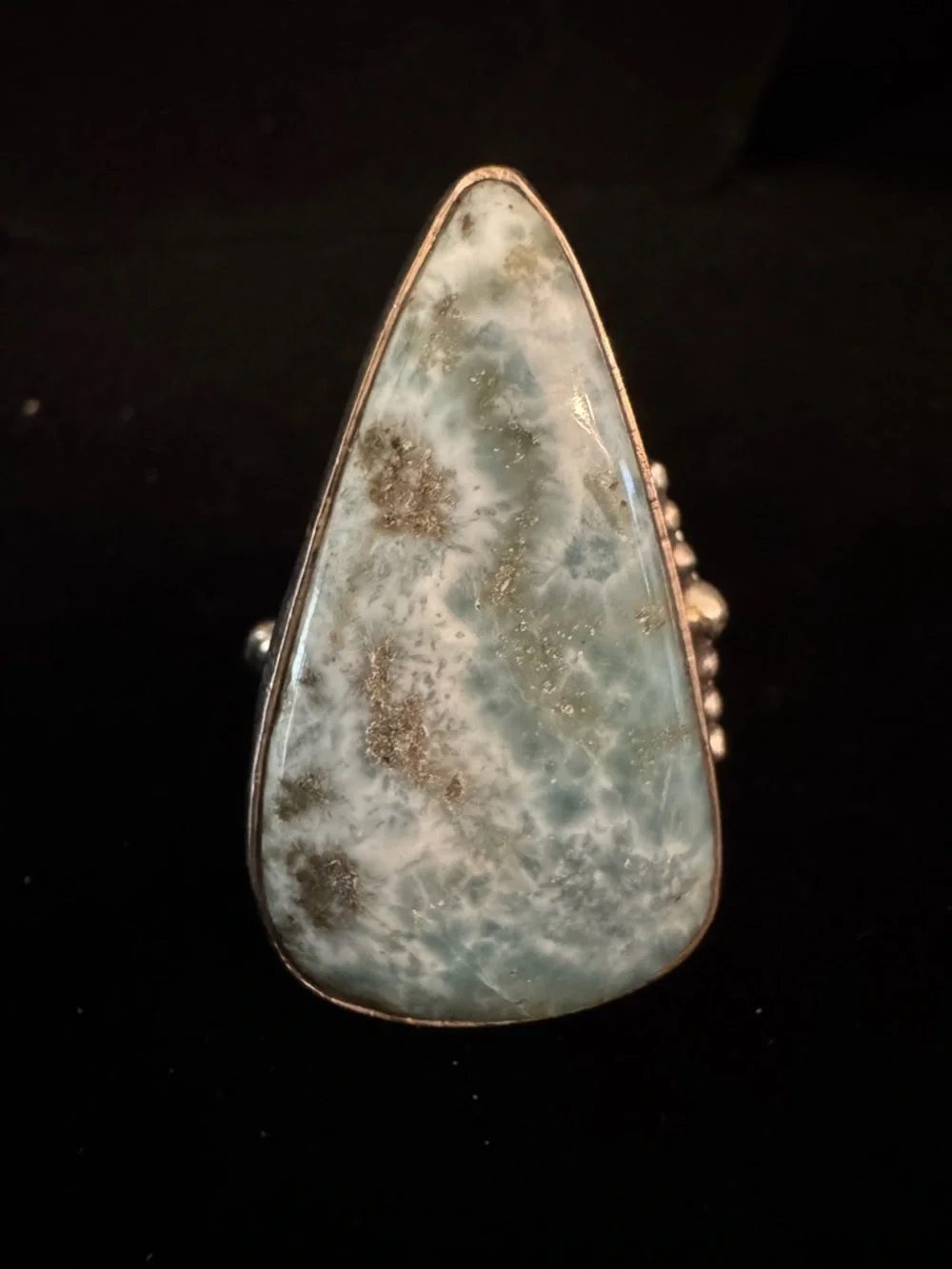 Handcrafted sterling Silver Ring with Light Blue natural larimar Teardrop‎ Stone